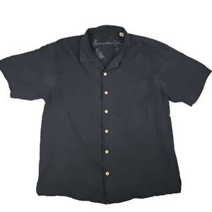 Tommy Bahama 100% Silk Button Down Shirt Short Sleeve Men's Size Large Black